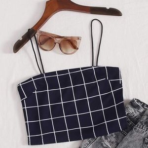 Grid Print Crop Cami Top